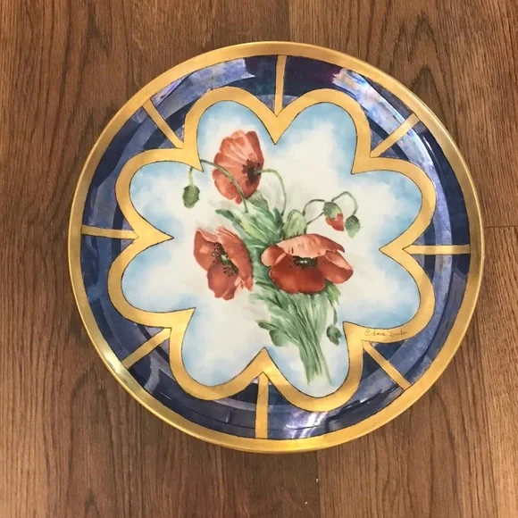 Vintage Hand Painted Artist Signed Porcelain Poppy Plate